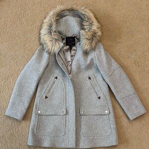 J. Crew Gray Wool Parka with Fur Hood- 8